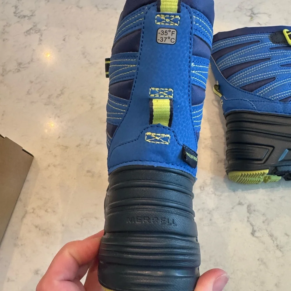 Merrell Kids Blue and Neon Yellow Waterproof Snow Boots